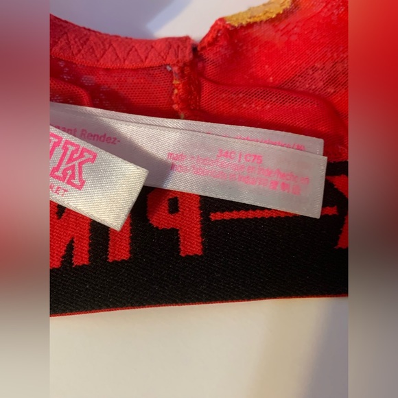 PINK Victoria’s Secret Bright Red Lace Floral Date Push Up Racerback 34C - Picture 7 of 8